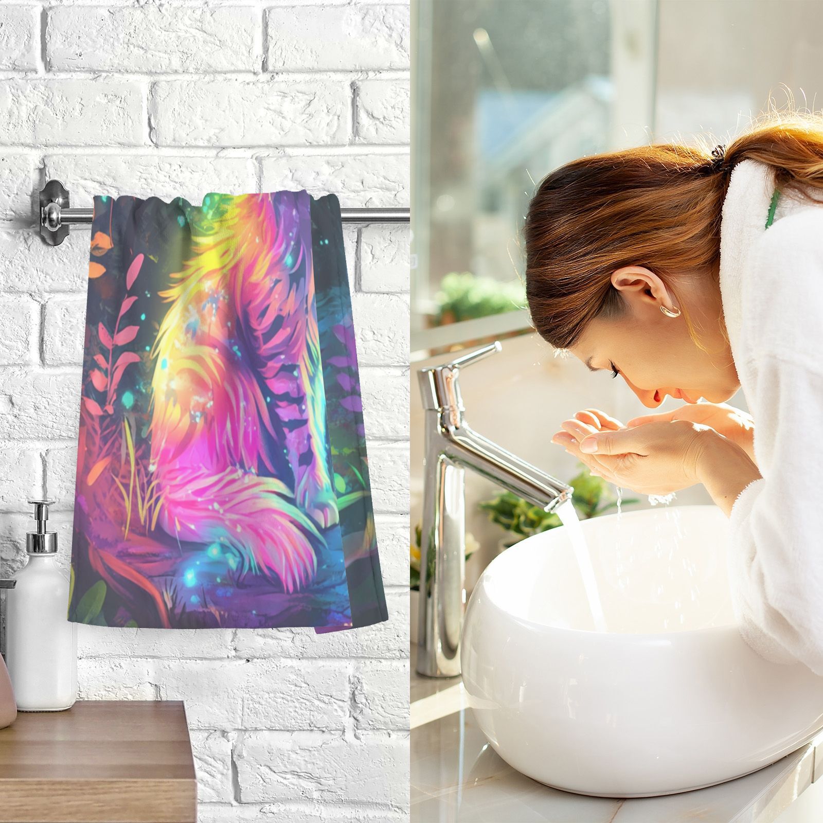 Colorful Cat in Forest Hand Towels Cotton Bath Towels Large Face Towels Absorbent for Bathroom 2 Packs
