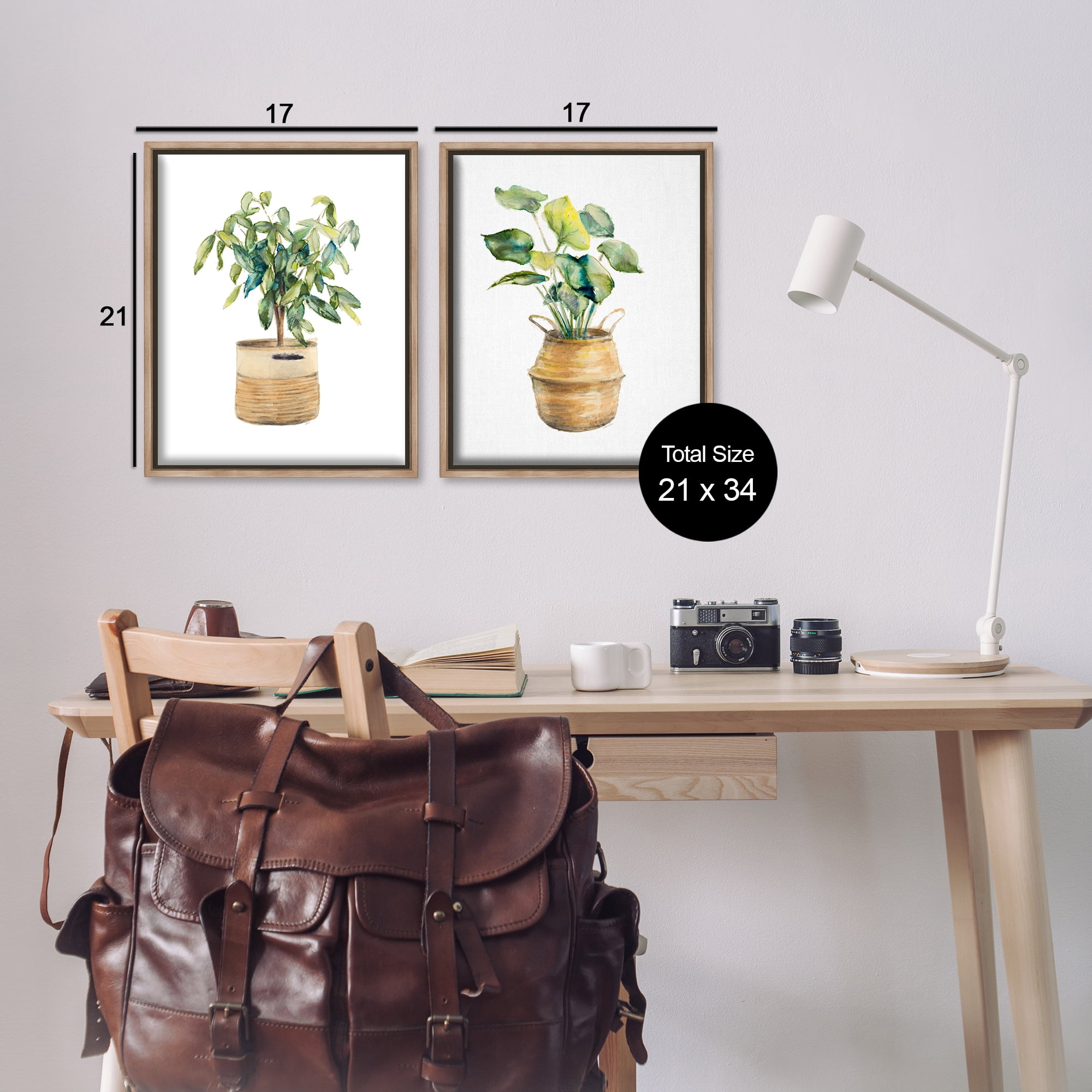 Stupell Industries Lush Houseplants in Wicker Pots Plants & Flowers Painting Brown Floater Framed Canvas Art Print Wall Art, 17 x 21, Set of 2