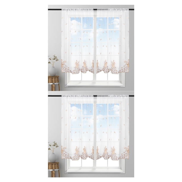 Injueey Cortinas transparentes para ventana, decoraciones para habitaciones, sala de estar, dormitorio, estudio, cortinas artesanales bordadas, Café 1*1.2 m 2Conjunto