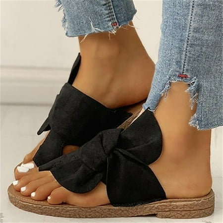 

Fjofpr Slippers for Women Women s Ladies Casual Bowknot Toe Ring Sandals Flat Slippers Beach Shoes Hot