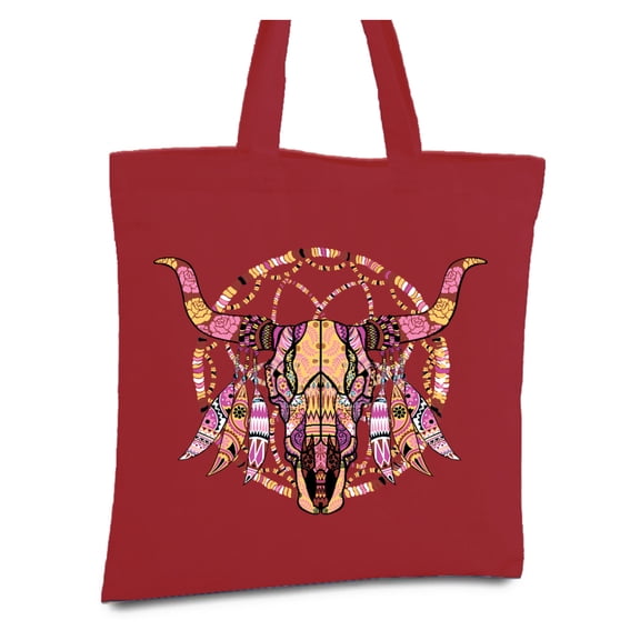 Awkward Styles Mosaic Cow Skull Tote Bag Bull Skull Canvas Tote Bag Day of the Dead Gifts Sugar Skull Reusable Shopping Bag Sugar Skull Gifts for Dia de Los Muertos Cute Bull Skull Cloth Bag