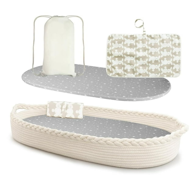 Cesta Cambiadora de Bebé para Tocador de Bebé, Cesta Moisés para Bebés, Cesta para Cambiar Pañales de Cuerda de Algodón con Cojín de Espuma Adicional