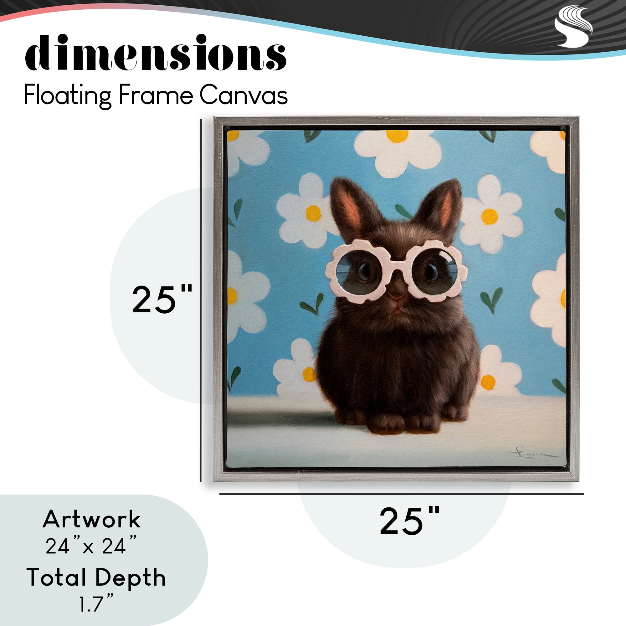 Flower Child Bunny Gray Framed Floater Canvas Wall Art, design by Lucia Heffernan