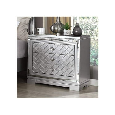 Miekor Furniture Silver Finish 1pc Nightstand Bedside Table Hidden Jewelry Drawer Chrome Square Knob USB Charger Bedroom Furniture B5A5839