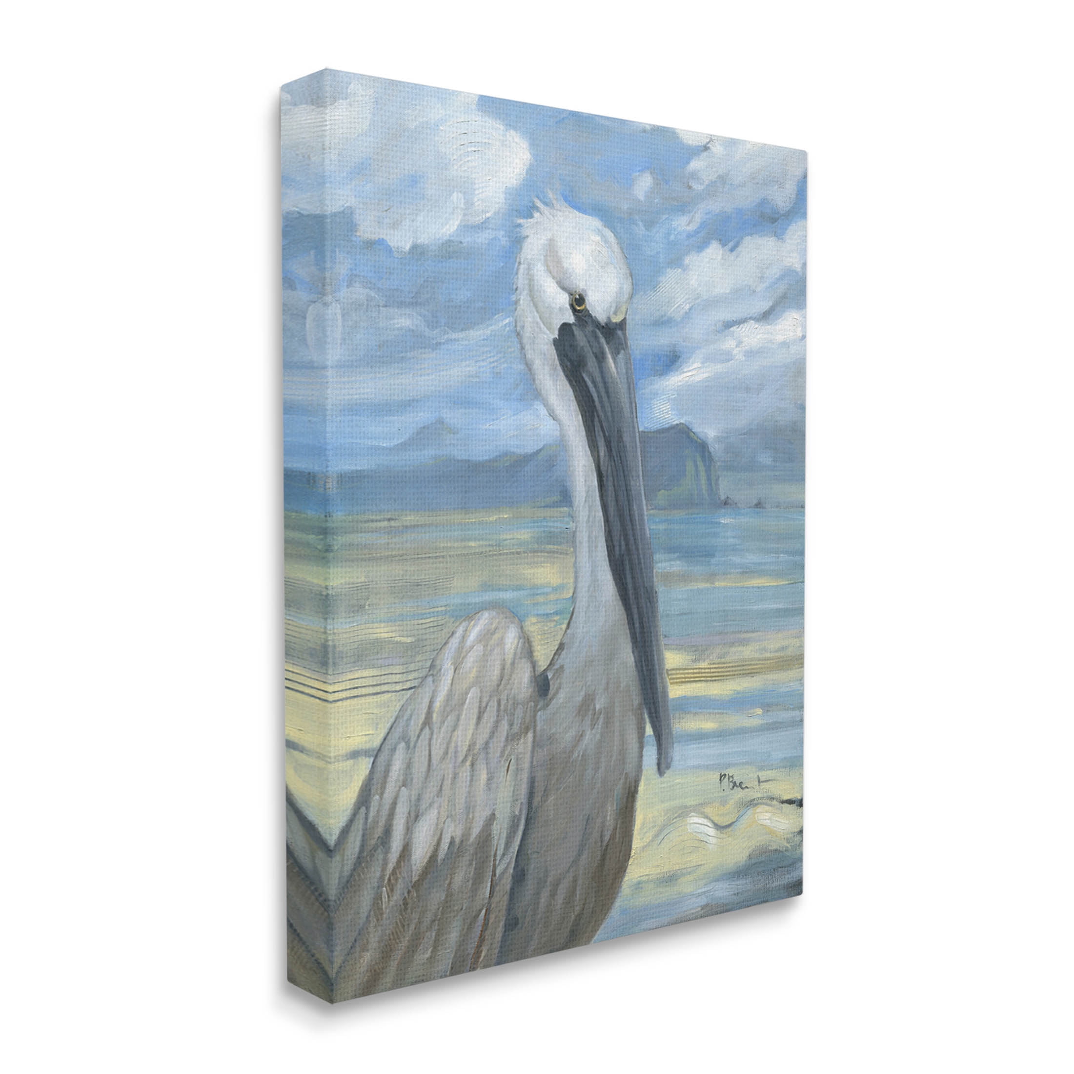 Stupell Industries Salty Pelican Cloudy Coastal beach Painting Gallery Wrapped Canvas Print Wall Art, Design by Paul Brent