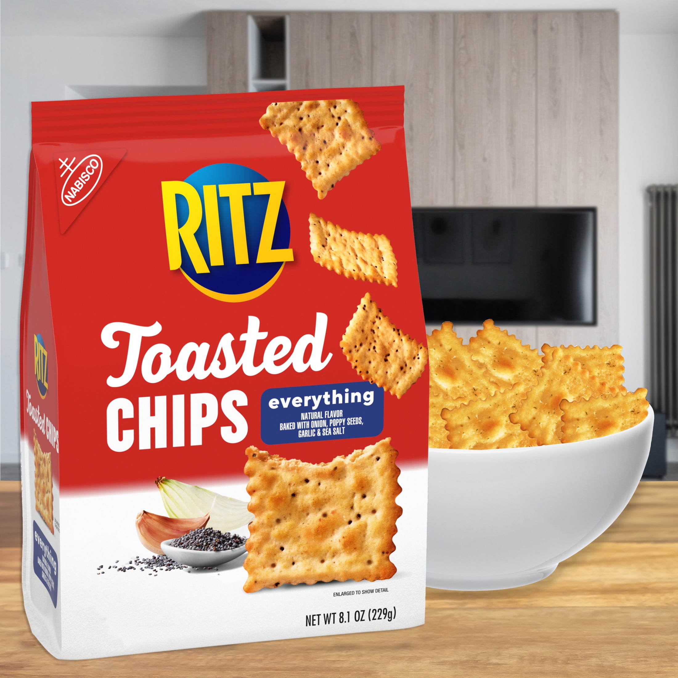 (4 pack) RITZ Toasted Chips Everything Crackers, Party Snacks, 8.1 oz