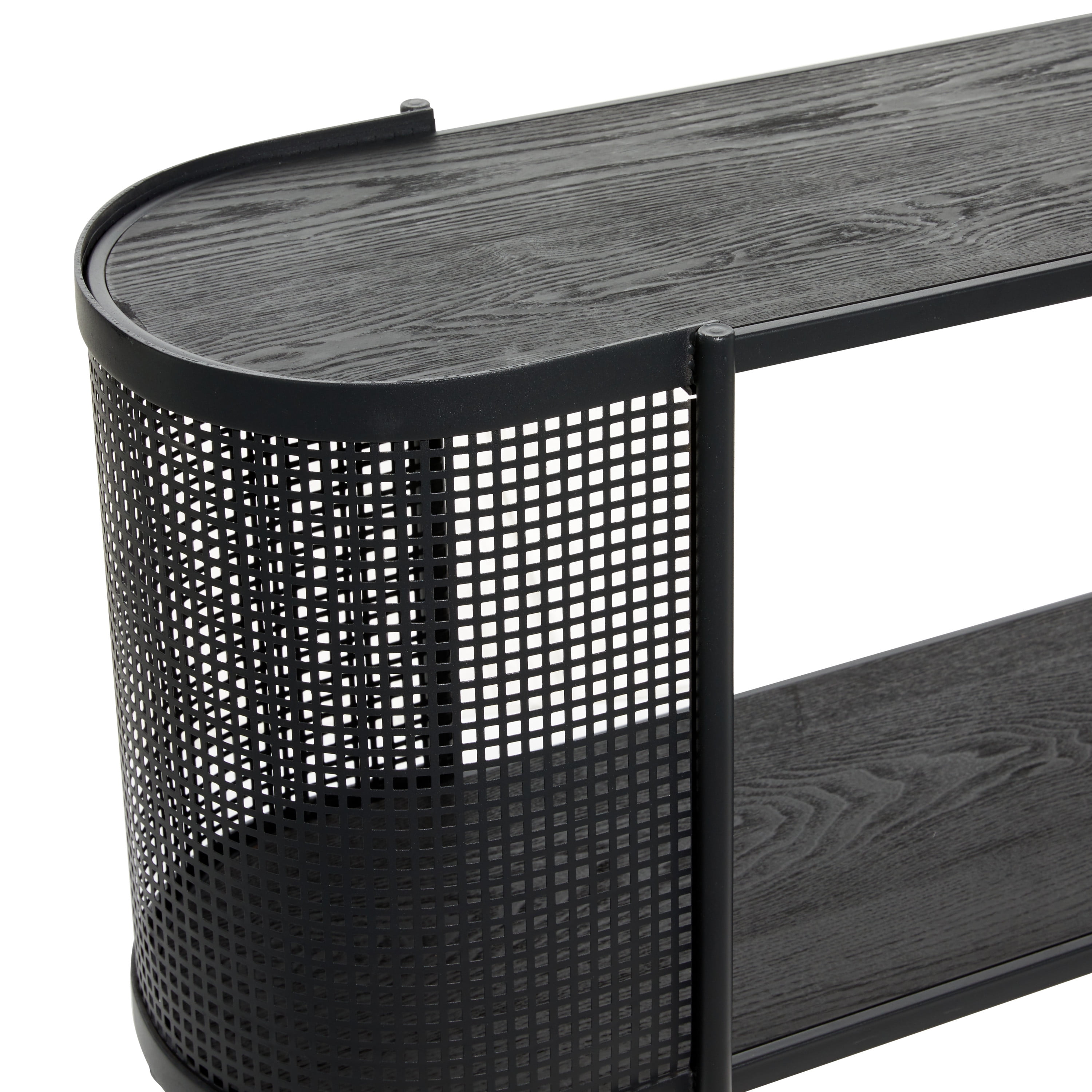 DecMode 47" x 32" Black Metal Mesh Side Panel 1 Shelf Console Table with Open Center Storage, 1-Piece