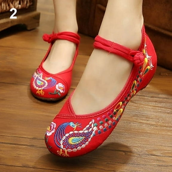 Huanledash Women's Chinese Old Peking Style Phoenix Flower Embroidered Flat Shoes