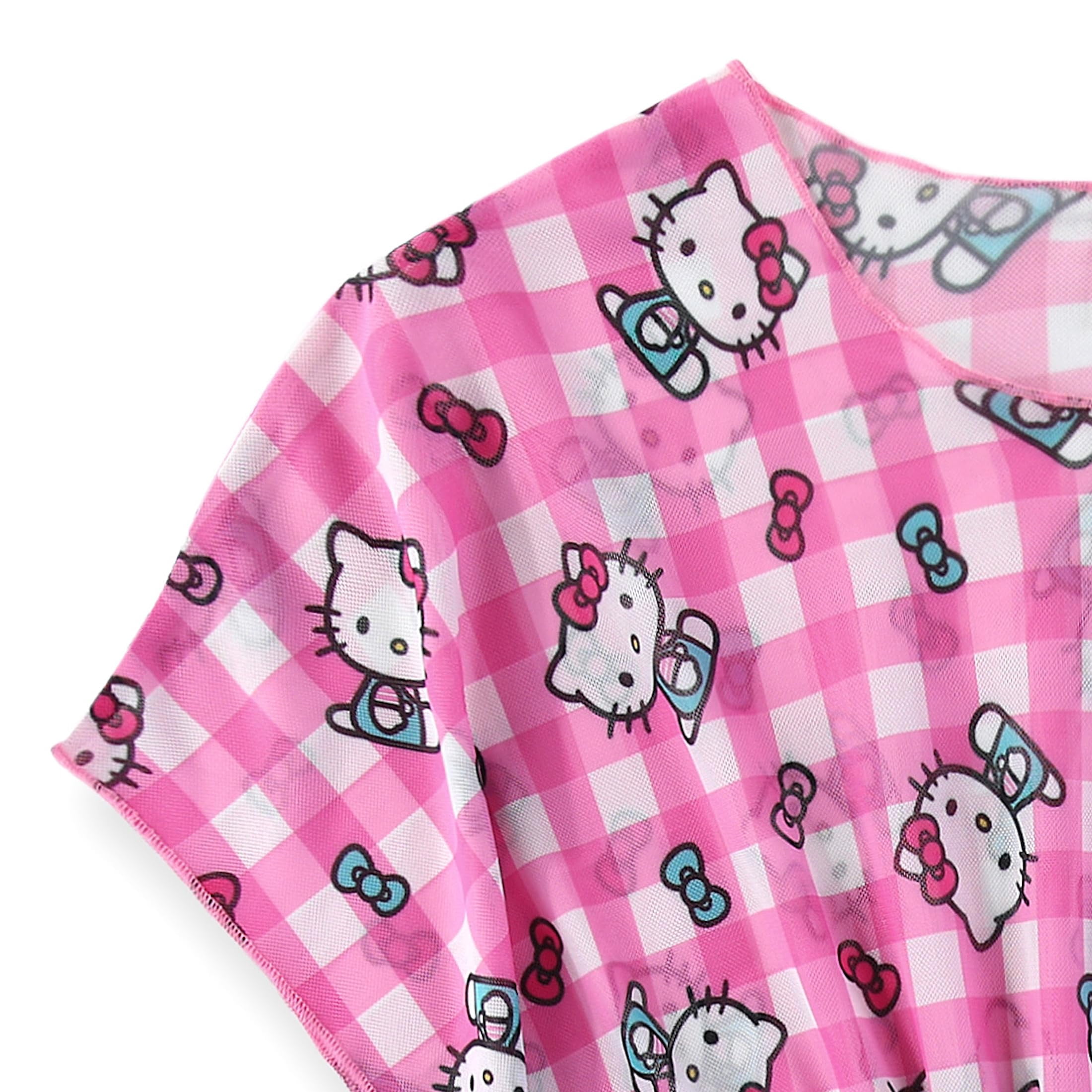 Hello Kitty Sanrio UPF 50+ One Piece Bathing Suit with Mesh Cover-Up Beach Robe (Girls), 2 Piece Set, Sizes 4-6X