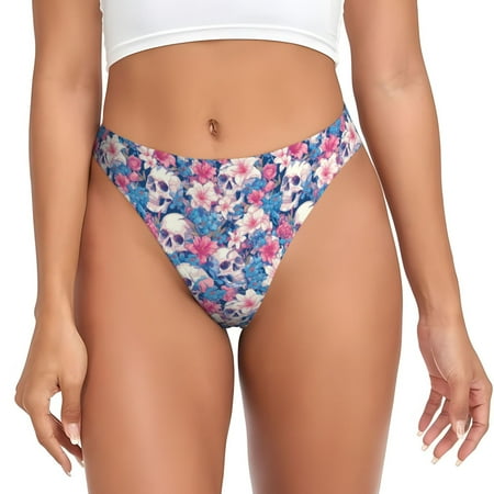Sigee white flower Skull blue for Women s G-String Panty  Low Rise  Soft Lace Perfect for Everyday Wear or Special Occasions-Small