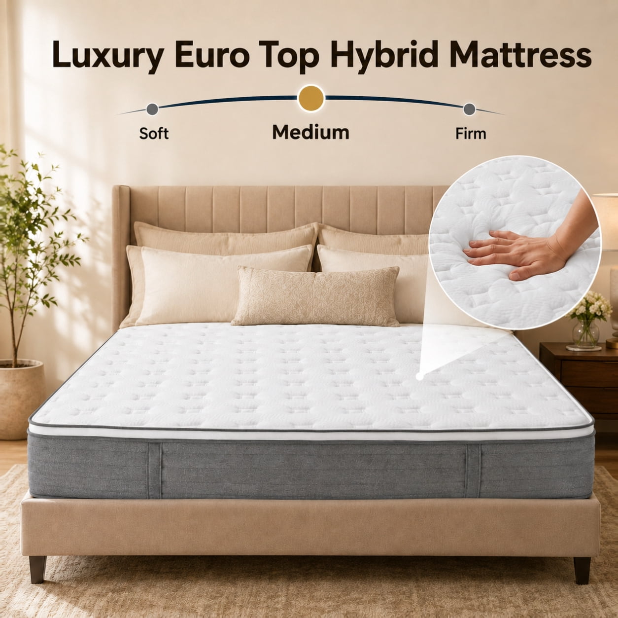 Arctus 14" Full Size Hybrid Mattress Medium Firm with Pocketed Springs,Multi-Layer with Breathable Cooling Motion Isolation Reinforced Edges, Bed-in-a-Box with Side Handles