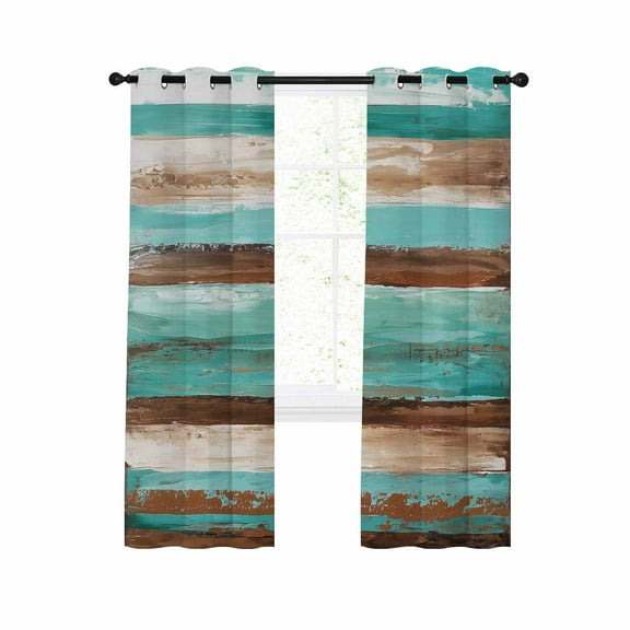 Turquoise Brown Blackout Curtains 45 Inches Long for Bedroom, Watercolor Modern Abstract Striped Thermal Insulated Room Darkening Black Out Window Curtain Panels Grommet Drapes for Living Room
