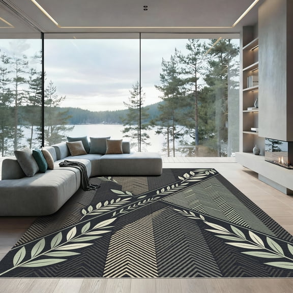 ODIKA 4'x6' Machine Washable Non-Slip Area Rug, Geometric Gray High Traffic Rug, Gray, 1172284