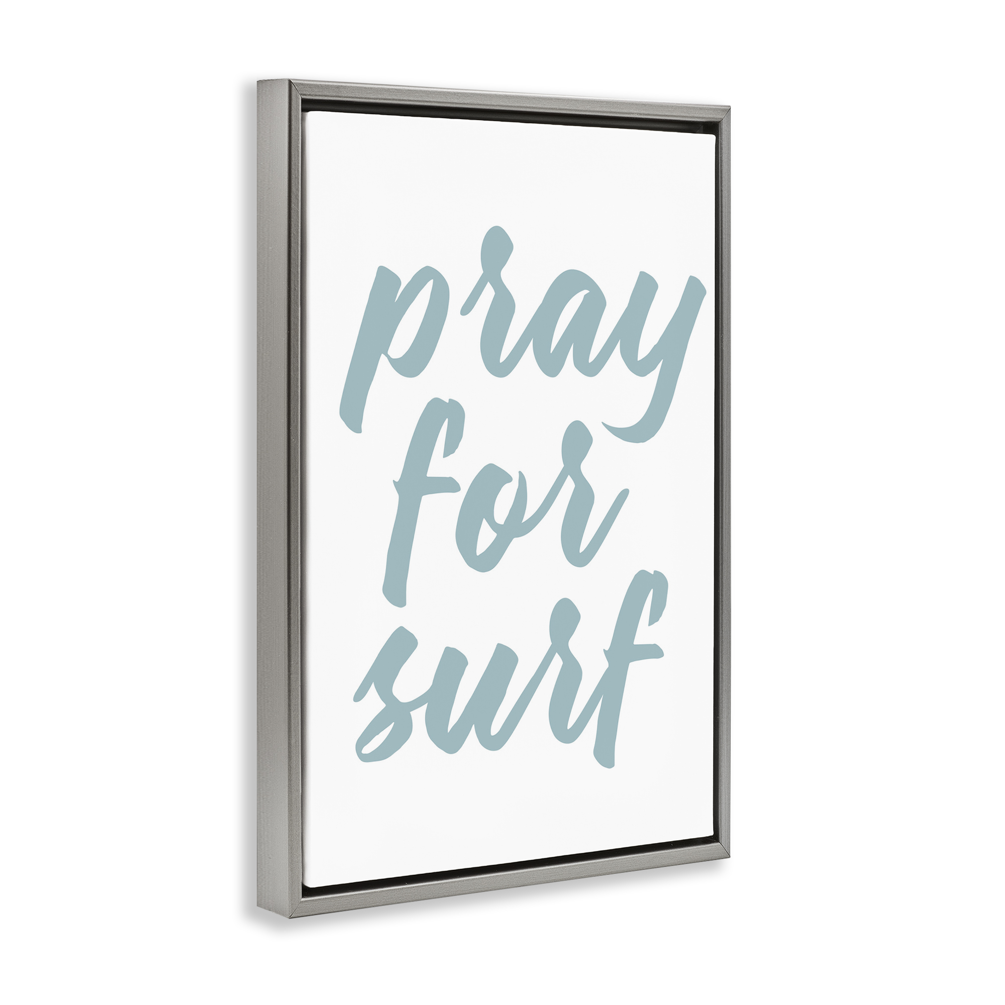 Stupell Industries Pray For Surf Typography Painting Gray Floater Framed Canvas Art Print Wall Art, 21 x 31