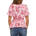 thumbnail image 3 of INSPIRE CHIC Women's Tops Floral V Neck Short Sleeves Round Hem Ruffle Peplum Blouse XS Pink Floral, 3 of 5