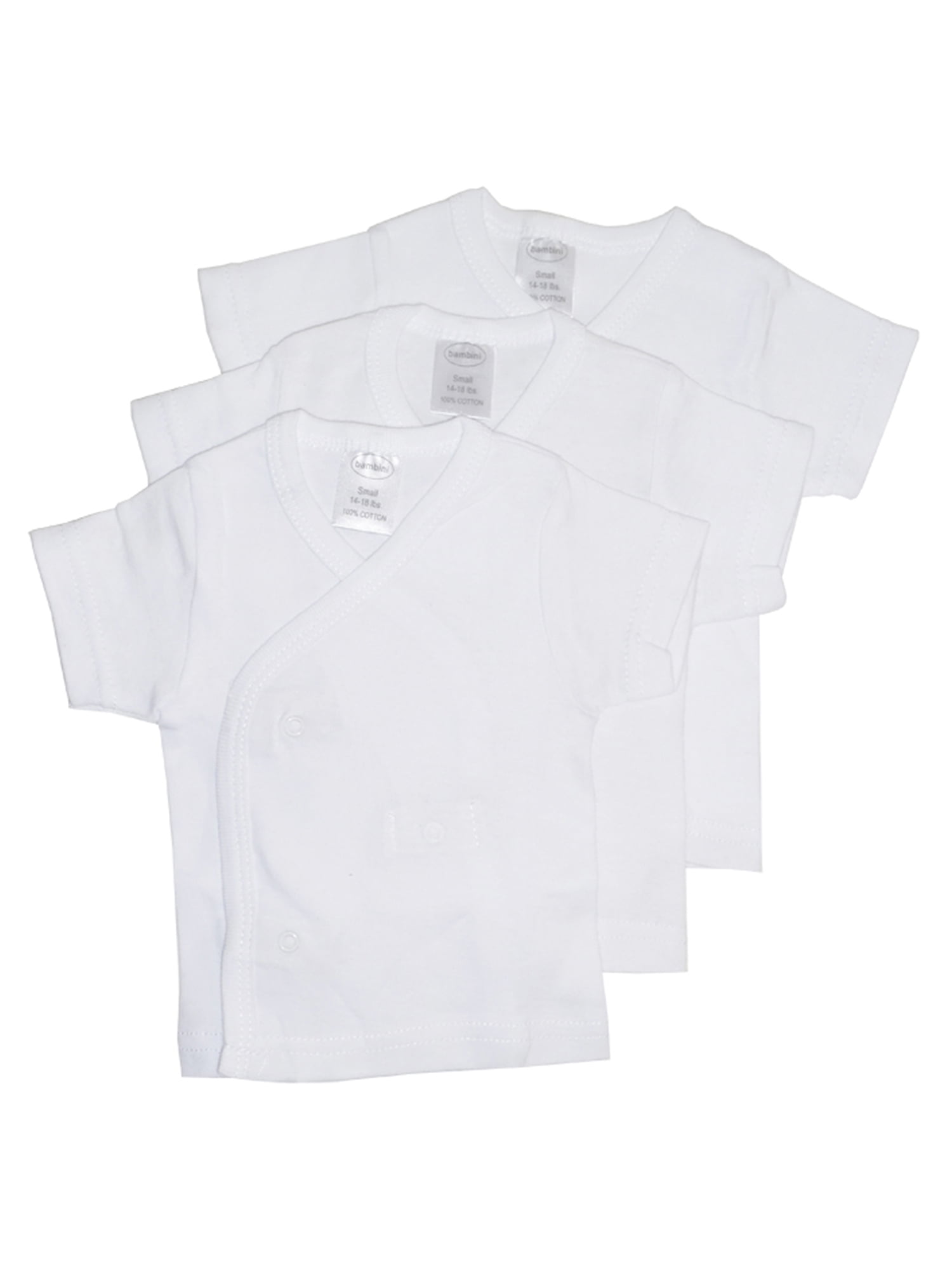 Bambini Baby White Rib Knit White Short Sleeve Side-Snap Shirt 3-Pack ...