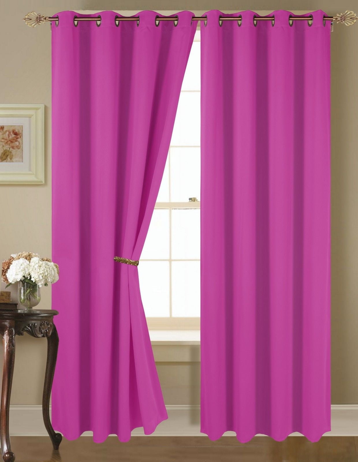 (K68) HOT PINK 2-Piece Indoor and Outdoor Thermal Sun Blocking Grommet