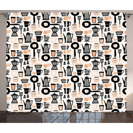 Retro Curtains 2 Panels Set Old School Traditional Vintage Kitchen Utensils And Oranges And Eggs Window Drapes For Living Room Bedroom 108w X 63l