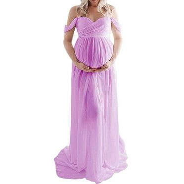 Jchiup Maternity V Neck Off The Shoulder Open Split Gown Maxi ...