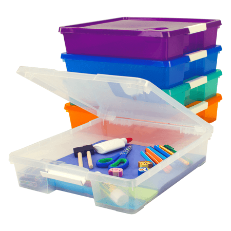 Storex Plastic Project Box for 12 x 12 Paper, Assorted Colors, Case of 5