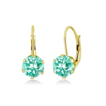 Apatite Wire - 1.64 Ct Round Blue Apatite 14K Yellow Gold Earrings