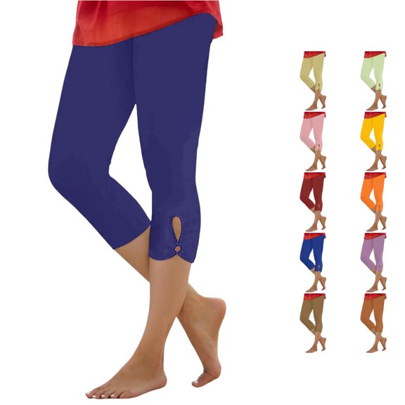 Yuhangmm Women's Pants, Womens Capris For Summer Dressy Cropped High Waist Yoga Pants Comfy Stretchy Leggings Workout Compression Pants Crop Leggings for Women Dark Purple XXXL