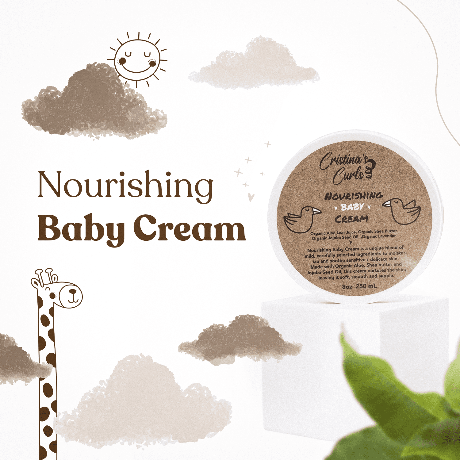 Cristina's Curls Nourishing Baby Cream for Newborns and Kids - Baby Face Cream & Body Cream with Oatmeal, Jojoba Oil, Glycerin & Lavender, 100% Natural, Safe & Gentle Baby Skin Care - 8Oz, 250ml