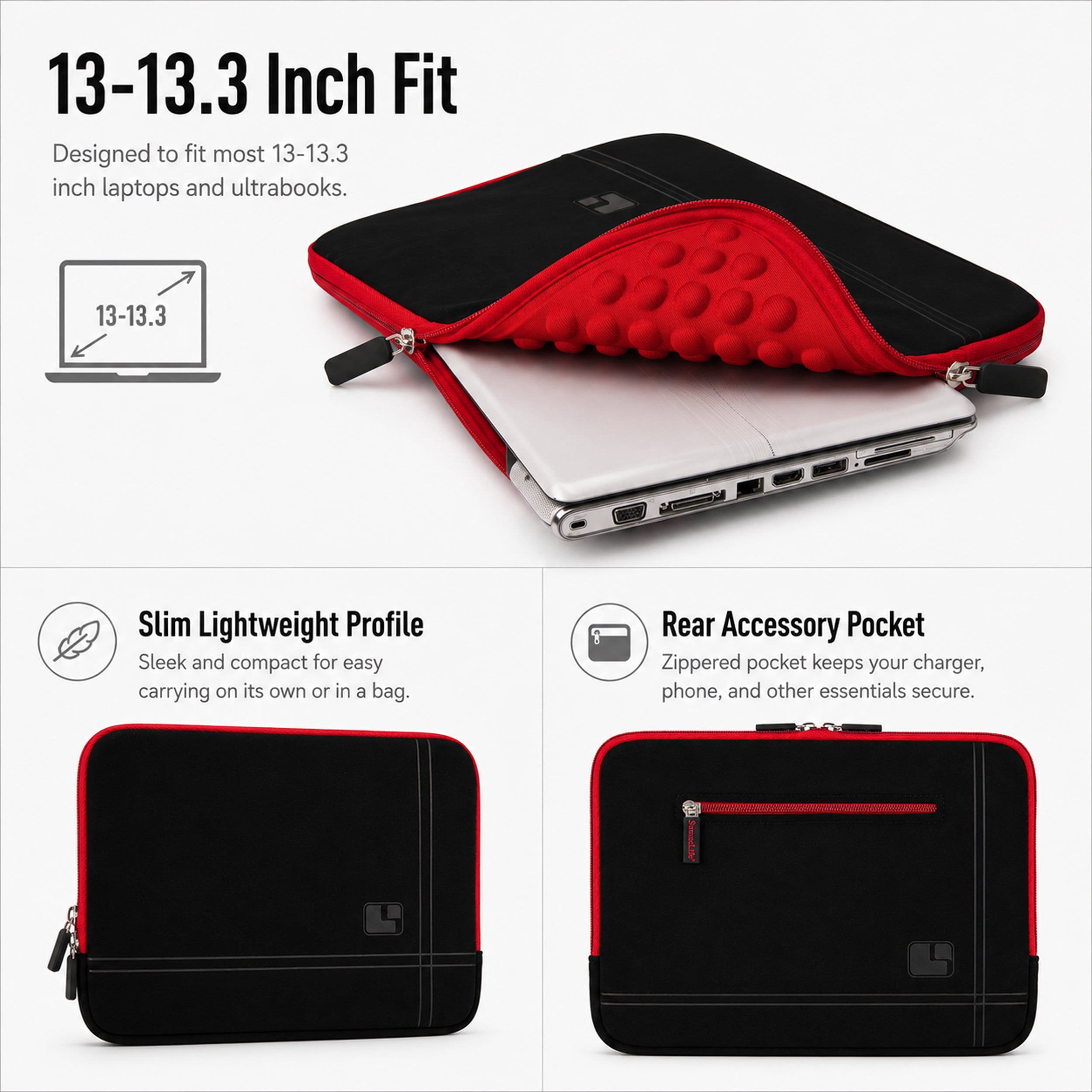 Protective Neoprene Laptop Sleeve for Devices Up to 13 Inches, Water-Resistant