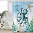 thumbnail image 4 of Shower Curtain, Coastal Ocean Octopus Sea Monster Waterproof Shower Curtain Set with Hooks for Bathroom Showers,Stalls and Bathtubs,36x72In Blue Marine Life, 4 of 9