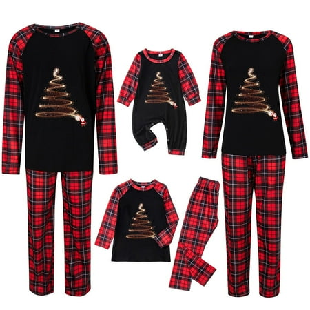 

Jinhomg Christmas Pajamas Family Set Cute Raglan Sleeve Graphic Tops and Plaid Print Pants Family Matching Pajamas Sleepwear Daily Deals Black 3-6 Months