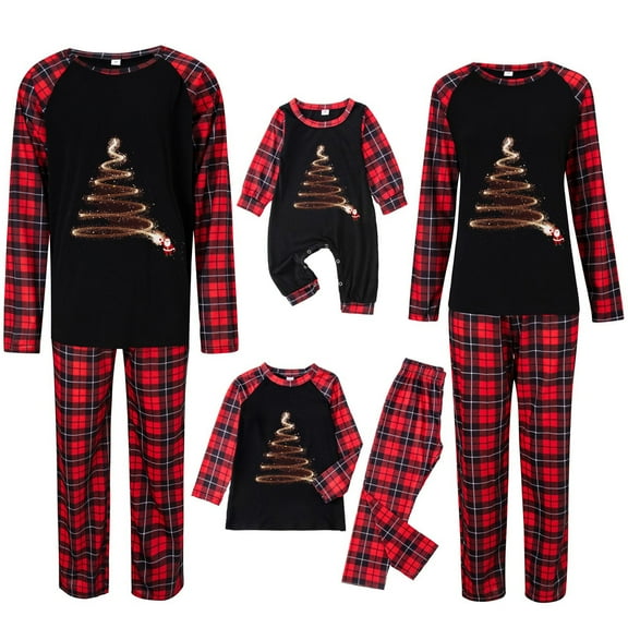 Penkiiy Family Christmas Pjs Matching Sets Matching Family Sets Christmas Casual Printed Top With Bottom Outfits Home Wear Black Christmas Pajamas 4-5 Years