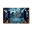 thumbnail image 2 of Halloween Garage Door Cover with Spooky Skeleton and Pumpkin Design, 1 Piece, Light Blue, for Outdoor Yard Display, Halloween Decoration, 2 of 7