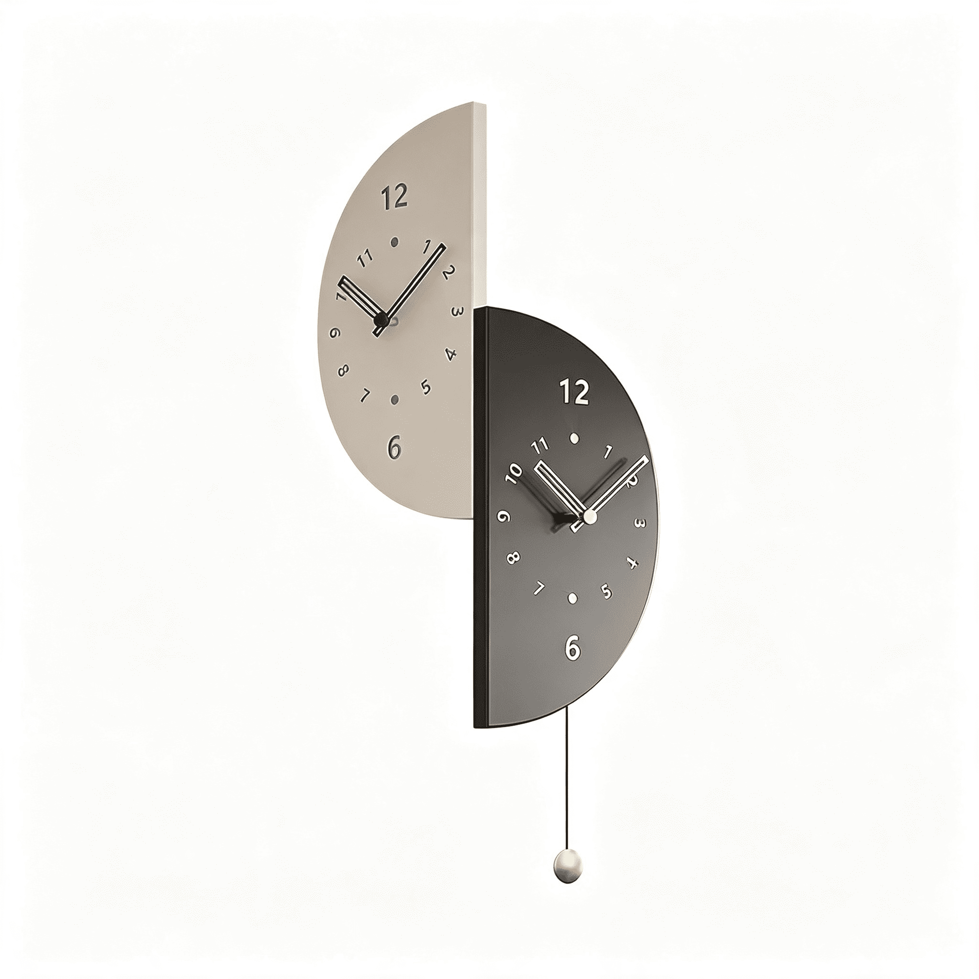 DESIGNICE Semicircular Double Sided Corner Wall Clock Pendulum Silent Quartz Movement Battery Operated Vintage Boho Farmhouse Decorative Clock Living Room Bedroom Kitchen Office Gym Black White