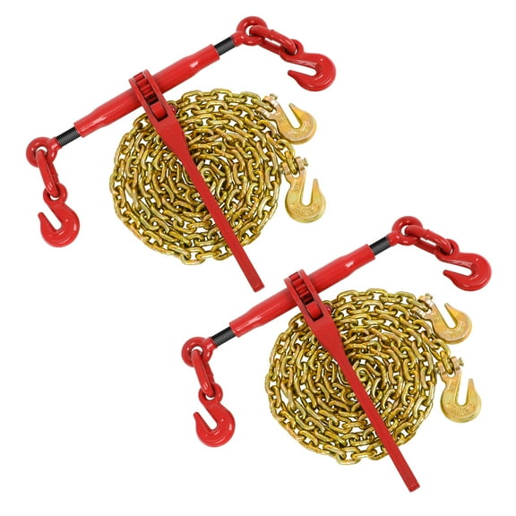 Haosegd 5/16"-3/8" Ratchet Chain Binder 5400lbs with 4900 lbs Safe Working Load 5/16"X 10FT Binder Chain，with Grappling Hook, Tie Down Hauling Chain Binders for Flatbed Truck Trailer(2 Set)