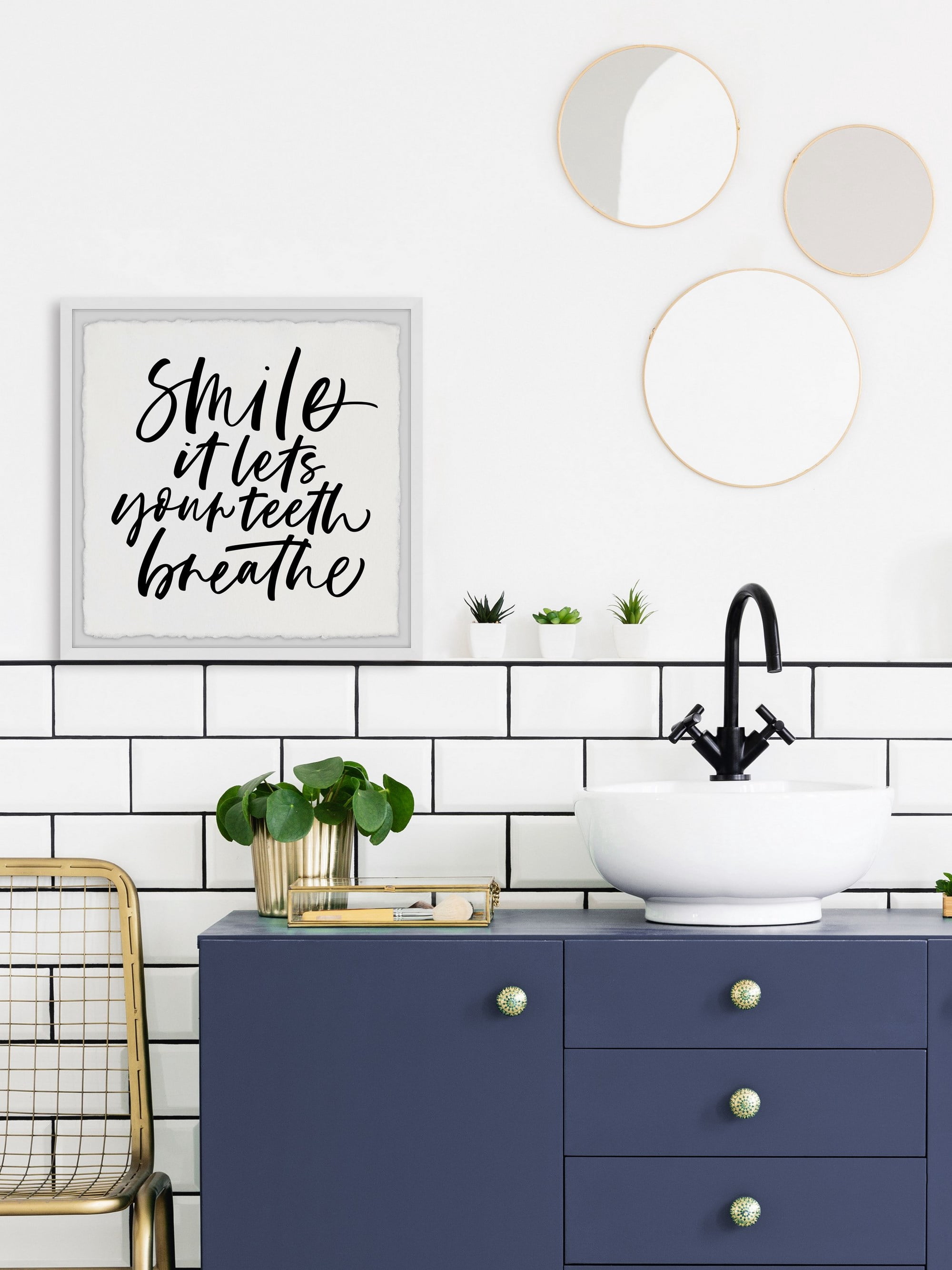 Marmont Hill Smile and Breathe Framed Wall Art, 32" x 32"