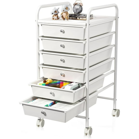 Hltser 6-Drawer Rolling Storage Cart  Plastic Drawer Storage Organizer Rolling Cart  Multipurpos Utility Cart for Classroom Art Craft Supplies Dresser Closet Bathroom Bedroom Kitchen Offi