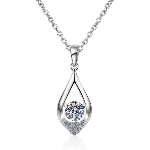Collar con colgante de moissanita, collar con colgante de plata para mujeres con diamante de moissanita, collar con colgante solitario, cadena de 16 pulgadas y extensor de 2 pulgadas