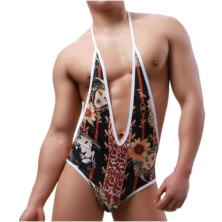 

FREE SHIPPING-Men Casual Fashion Print Sexy Underwear Body Sculpting Butt Lift Jumpsuit mens pajamas lingerie for men valentines day gifts