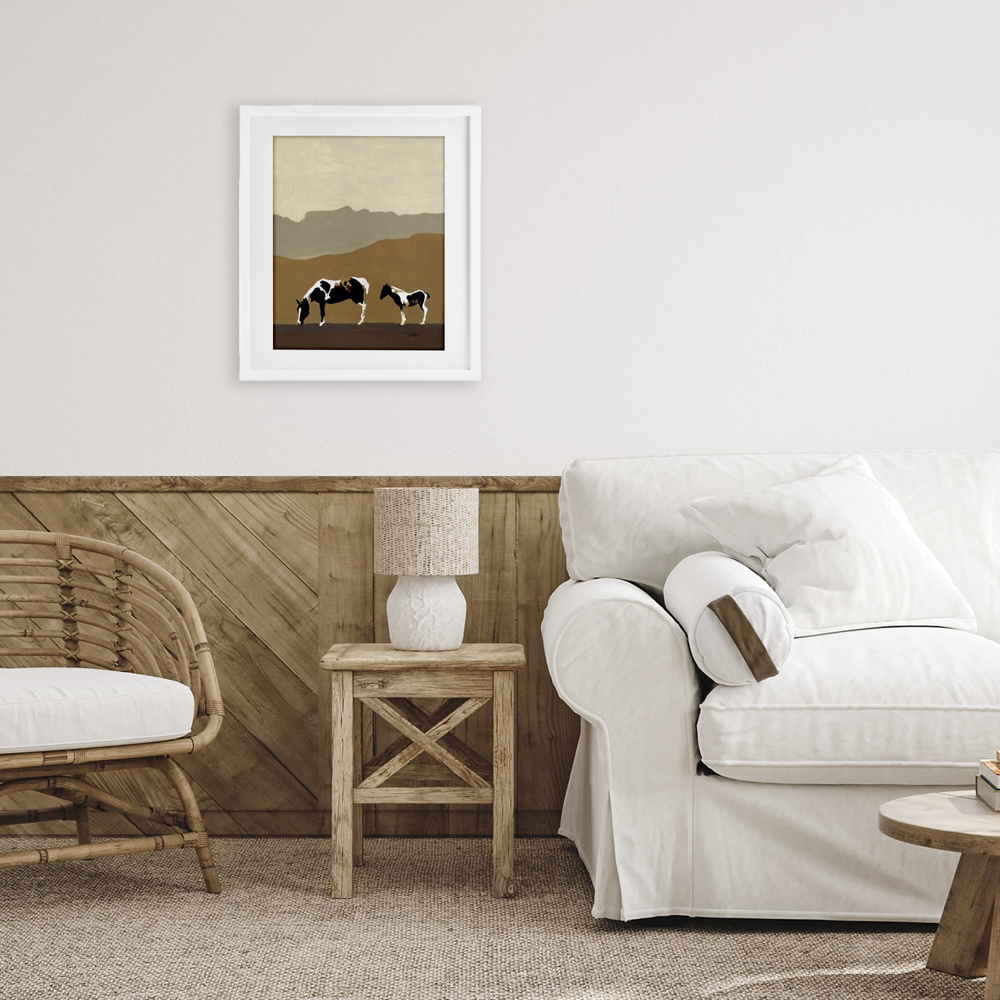 Stupell Industries Modern Mountains Horses White Framed Print Under Glass, design by Patricia Pinto