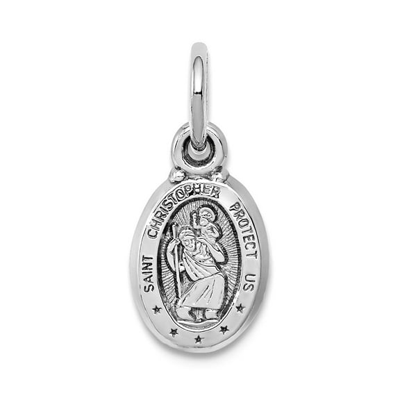 10k White Gold Solid Satin Not engraveable ST. Christopher Medal Pendant Necklace 15x6mm Wide Pendant for Women