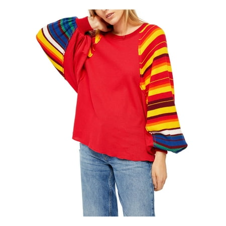 FREE PEOPLE Womens Red Color Block Striped Long Sleeve Sweater Size: XL