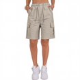 thumbnail image 3 of Women's Drawstring Pockets Cargo Elastic Waist Hiking Bermuda Shorts for Casual Summer Color S, 3 of 6
