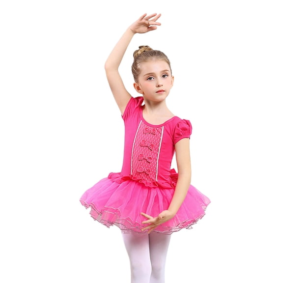 Rggeeun Toddler Classical Ballet Practice Tutu Dress For Girls Dance O-Neck Recital Performance Elegant Leotard Skirt Dresses For Ballerina Training Holiday Casual Sundress