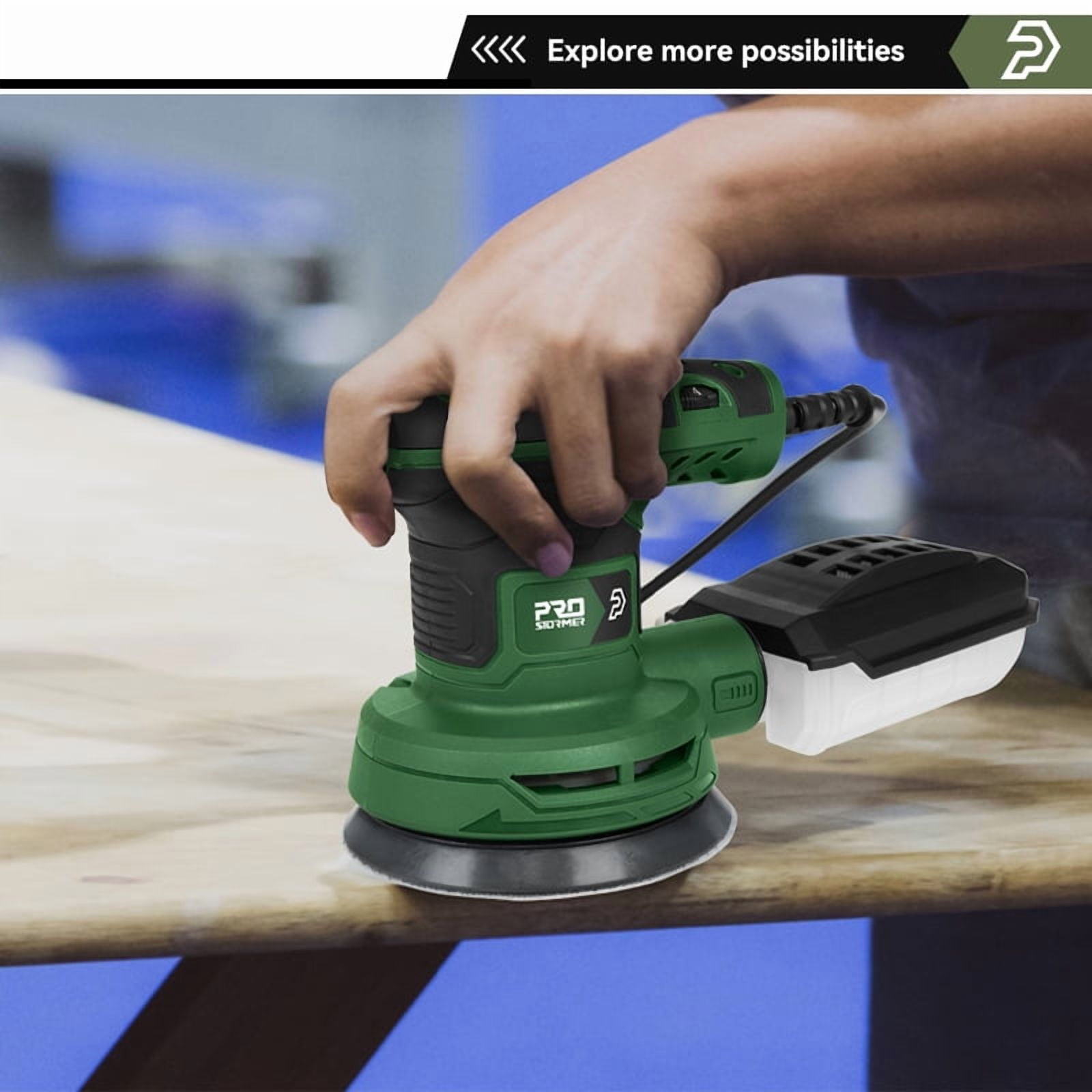 300W Random Orbital Electric Sander Machine with 21Pcs 125mm Sandpapers，6000-13000 RPM Strong Dust Collection Polisher by PROSTORMER