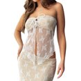 thumbnail image 3 of STARVNC Women Lace Floral Sheer Mesh Lace Up Off Shoulder Top, 3 of 5