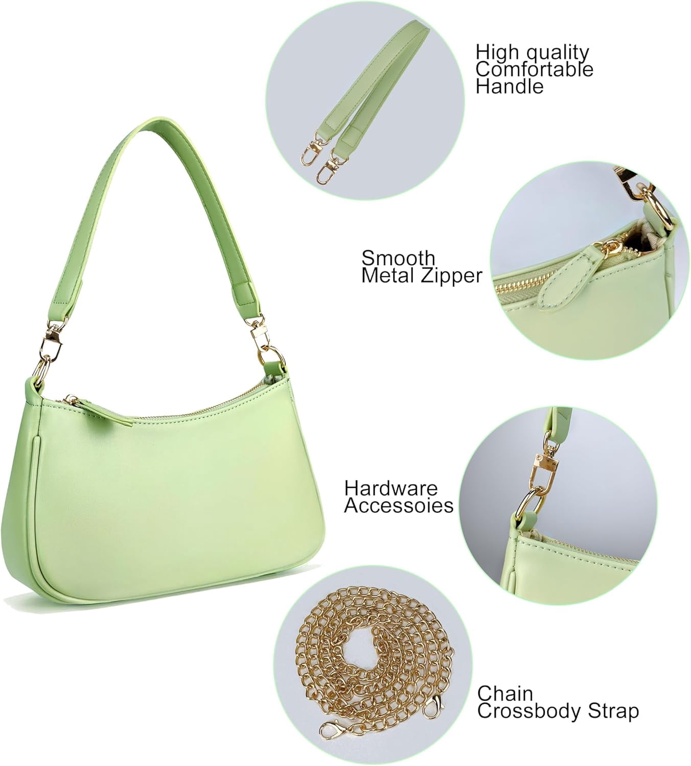 Clutch Tote Handbags with 2 Removable Straps and Zipper Closure Crossbody Bags Shoulder Purse Handbag for Women