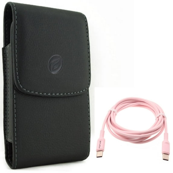 Pink 6ft Long Cable w Case Belt Clip for Samsung Galaxy S20 Ultra - USB-C to Type-C PD Fast Charger Cord, Leather Holster Cover fits Samsung Galaxy S20 Ultra