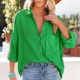 thumbnail image 2 of Chemises à Manches Longues pour Femmes Mode Décontractée Col Rabattu Couleur Unie Blouse à Manches Longues Col en V Vert m, 2 of 6