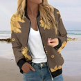 thumbnail image 2 of Women's Floral Print Bomber Jacket Stylish Sunflower Pattern Zip-Up Lightweight Casual Outerwear, 2 of 5