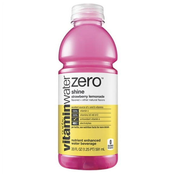 Vitamin Water Zero Shine Strawberry Lemonade 20 oz Plastic Bottles - Pack of 24